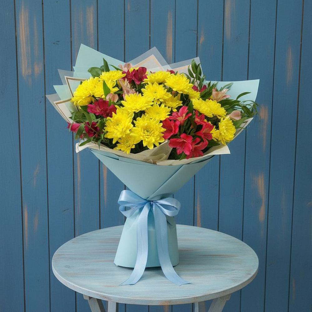 Букет цветов из: Альстромерии и Хризантемы в Новощербиновской