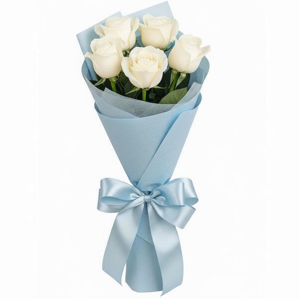 Букет 5 Белых роз Проуд в Новощербиновской