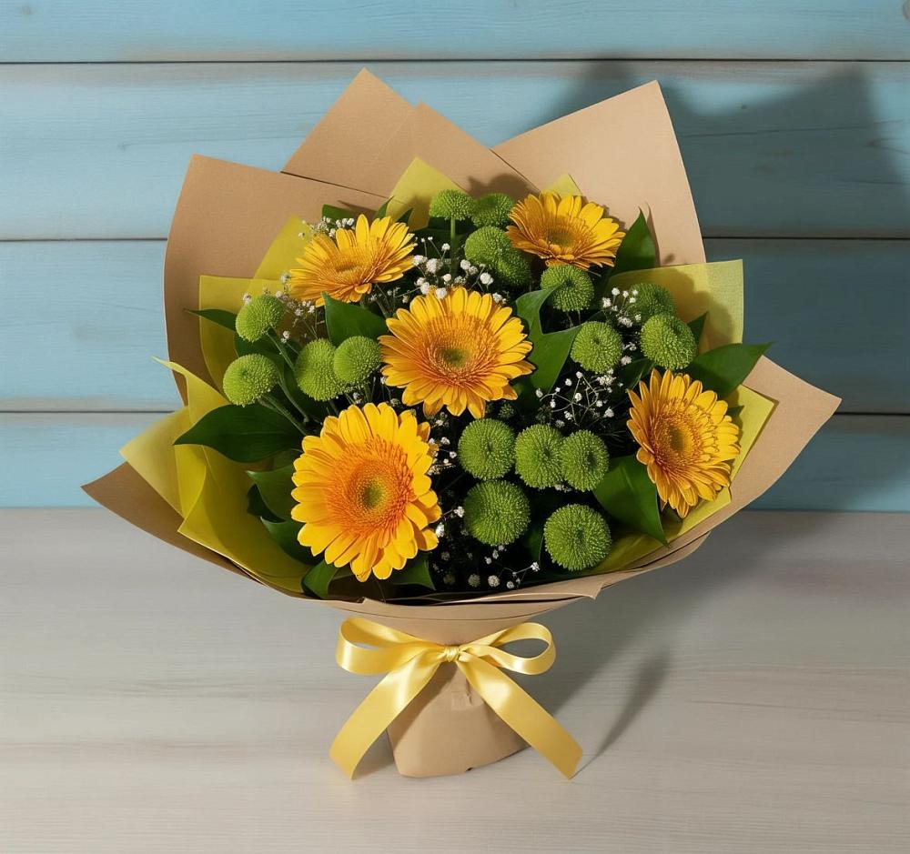 Букет цветов из: Герберы и Хризантемы в Новощербиновской
