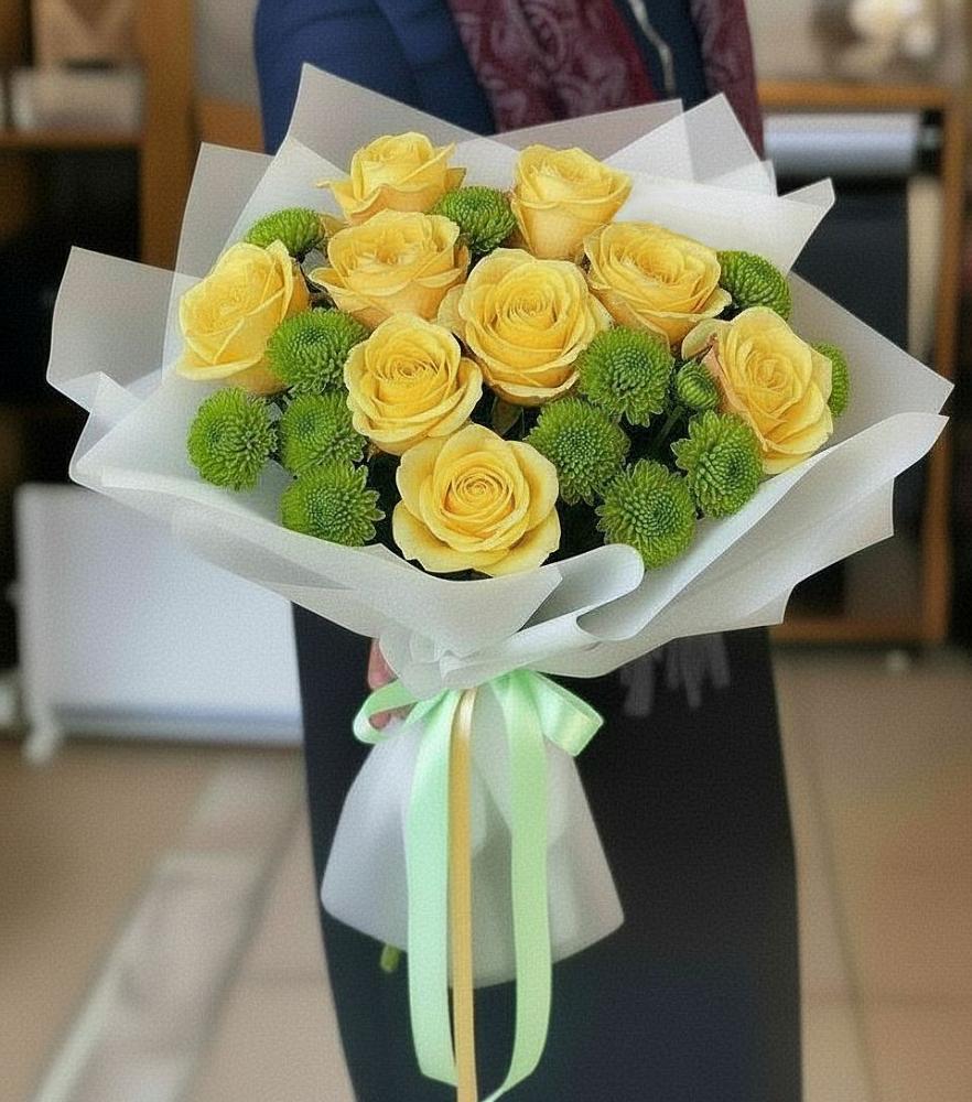 Букет цветов из: Хризантемы и Розы в Новощербиновской