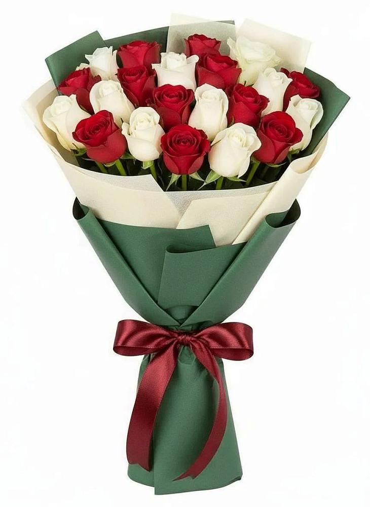Букет Микс из красных и белых роз в Новощербиновской