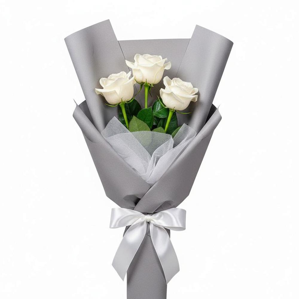Букет 3 белые розы в Новощербиновской