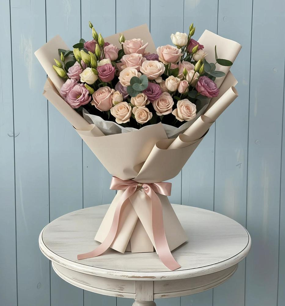 Букет цветов из: Розы и Лизиантусы в Новощербиновской