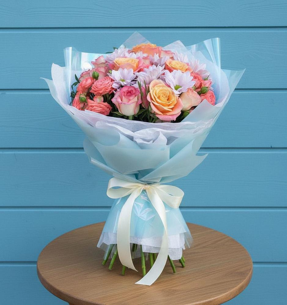 Букет цветов из: Хризантемы и Розы в Новощербиновской